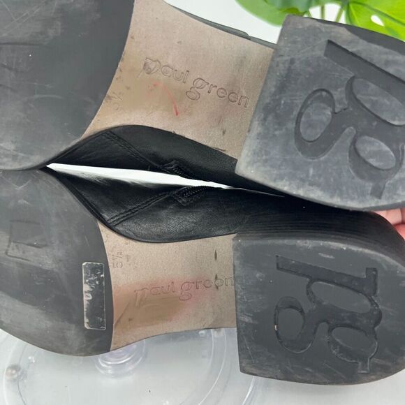 Paul Green Women Trey Boot Size 8 Block Heel Pointed Bootie Black Leather Zip Up - Picture 12 of 16